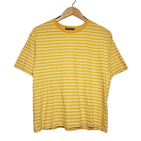 Brandy Melville | Women | Aleena Mustard Yellow Striped Boxy Tee | One Size - Picture 2 of 12